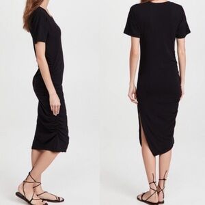 Shirred Black Midi Dress